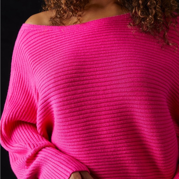 By Anthropologie Ribbed Pullover Pink Wide Neck Sweater Small - Picture 8 of 14